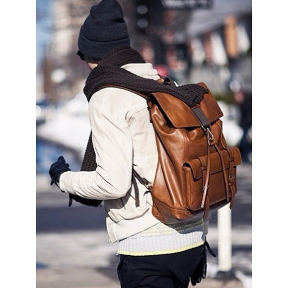 Coach Bleecker Leather Drawstring Classic Heirloom Backpack Fawn Dark Saddle - Picture 12 of 15